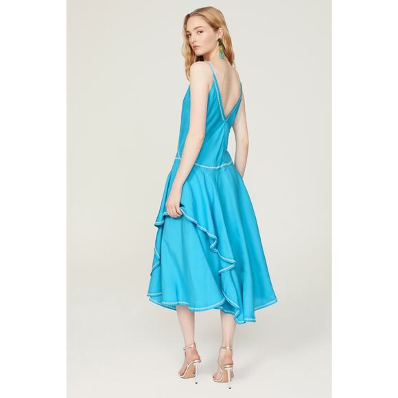 ESTEBAN CORTAZAR COLLECTIVE Aqua Hourglass White Stitch Midi Dress Size Medium - Picture 3 of 15